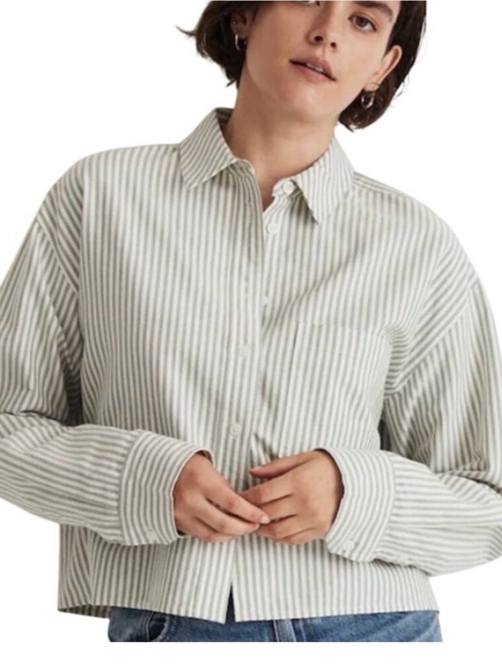 Madewell Striped Green Oxford Button-Up Shirt